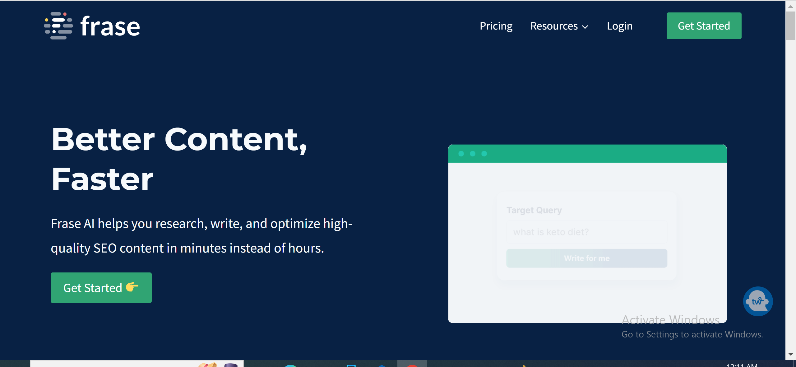 alt="screenshot of frase.io content writer tool"