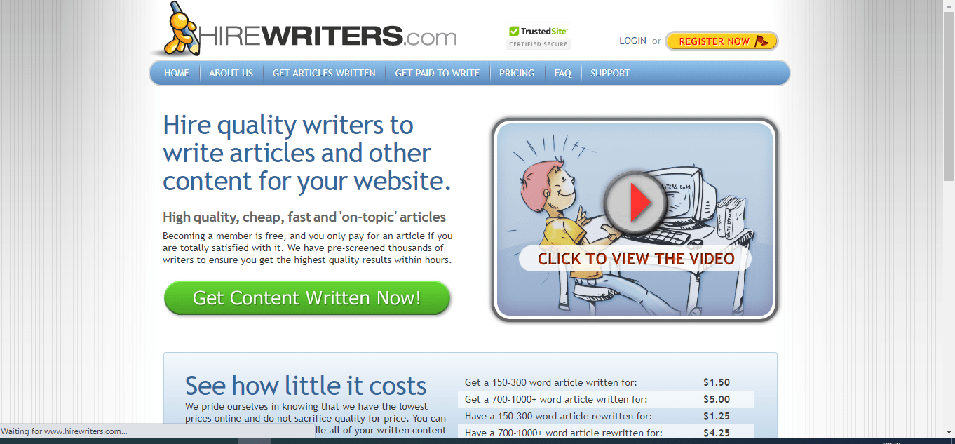<img scr=Hirewritersremotejobs.png" alt=finding remote jobs for content writers on Hirewriters.com"/>