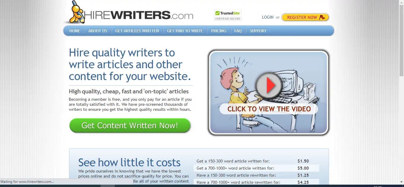 <img scr=Hirewritersremotejobs.png" alt=finding remote jobs for content writers on Hirewriters.com"/>