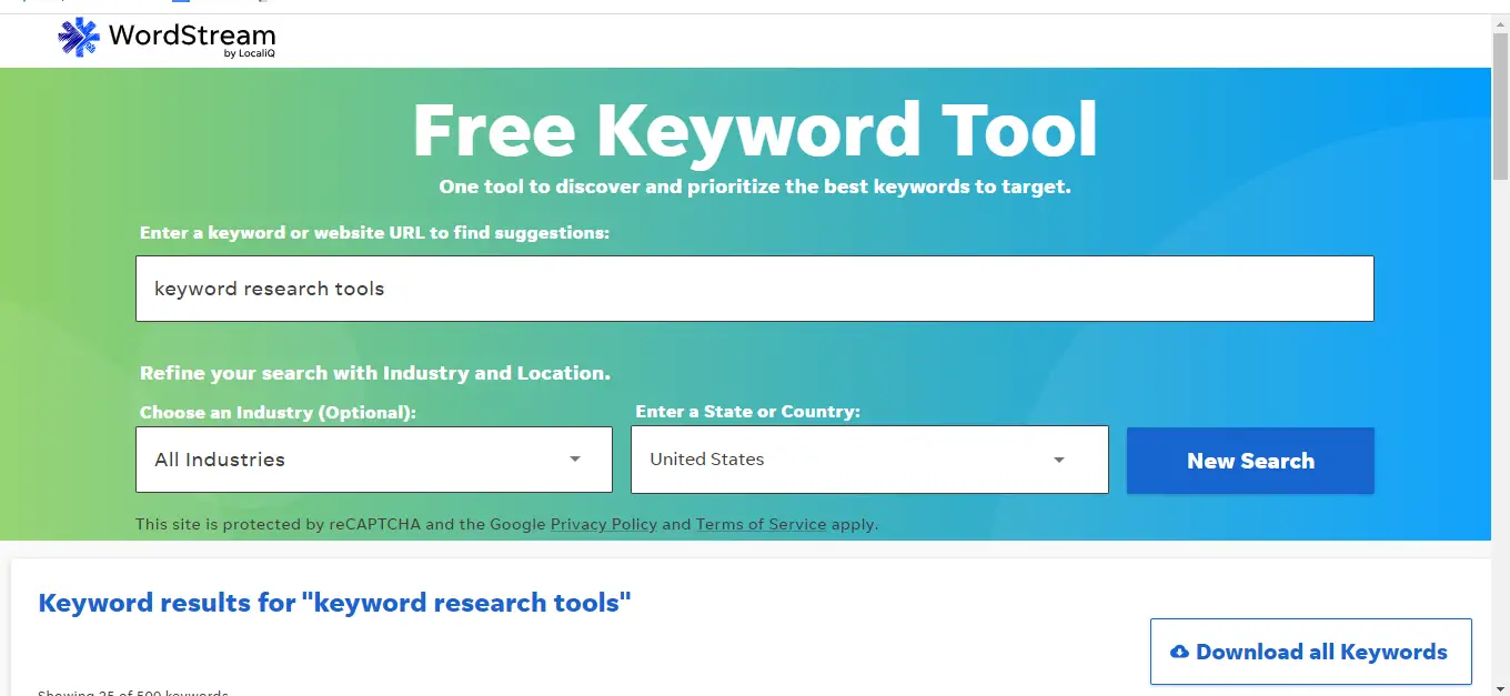 alt="wordstream free keyword research tool"